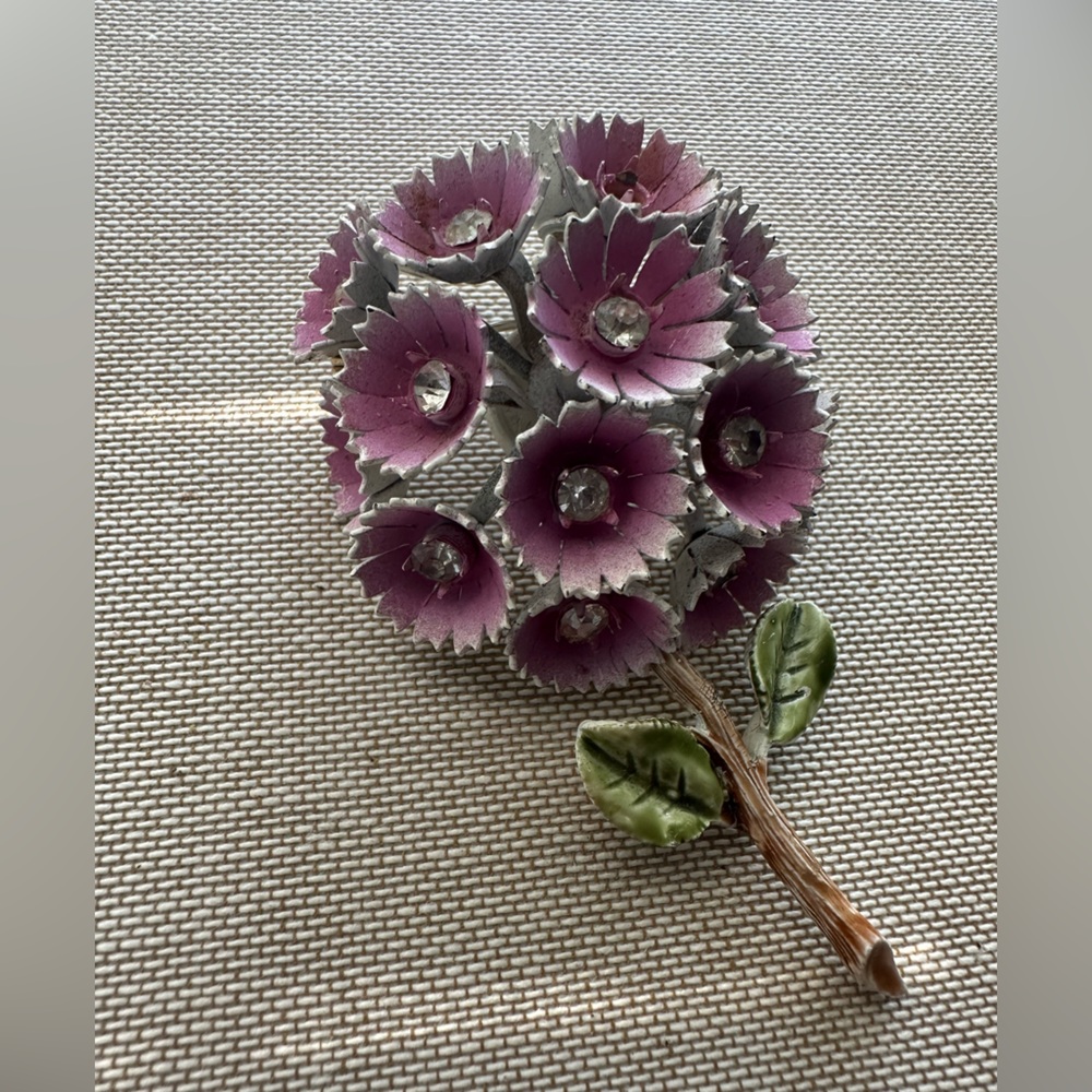 Vintage 1960s Corocraft Flower Bouquet Brooch w/Rhinestones